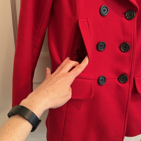 Banana Republic Wool Petite size Large Red Pea Coat - Picture 5 of 13